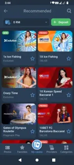 Recommended live casino and slot games in the 1xBet app