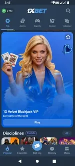 Live casino VIP game and esports disciplines in the 1xBet app